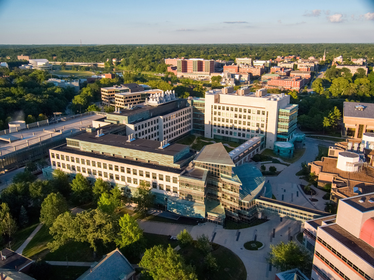 UI Health Care campus using a drone